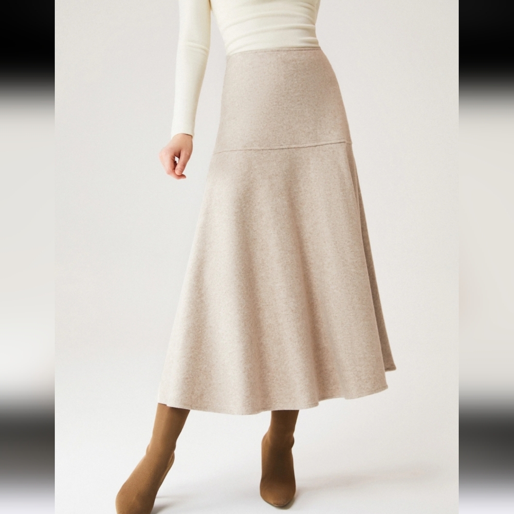 OGL FuzzLuxe Scuba Cashmere-like Flared Maxi Skirt XS Heather Morganite Women